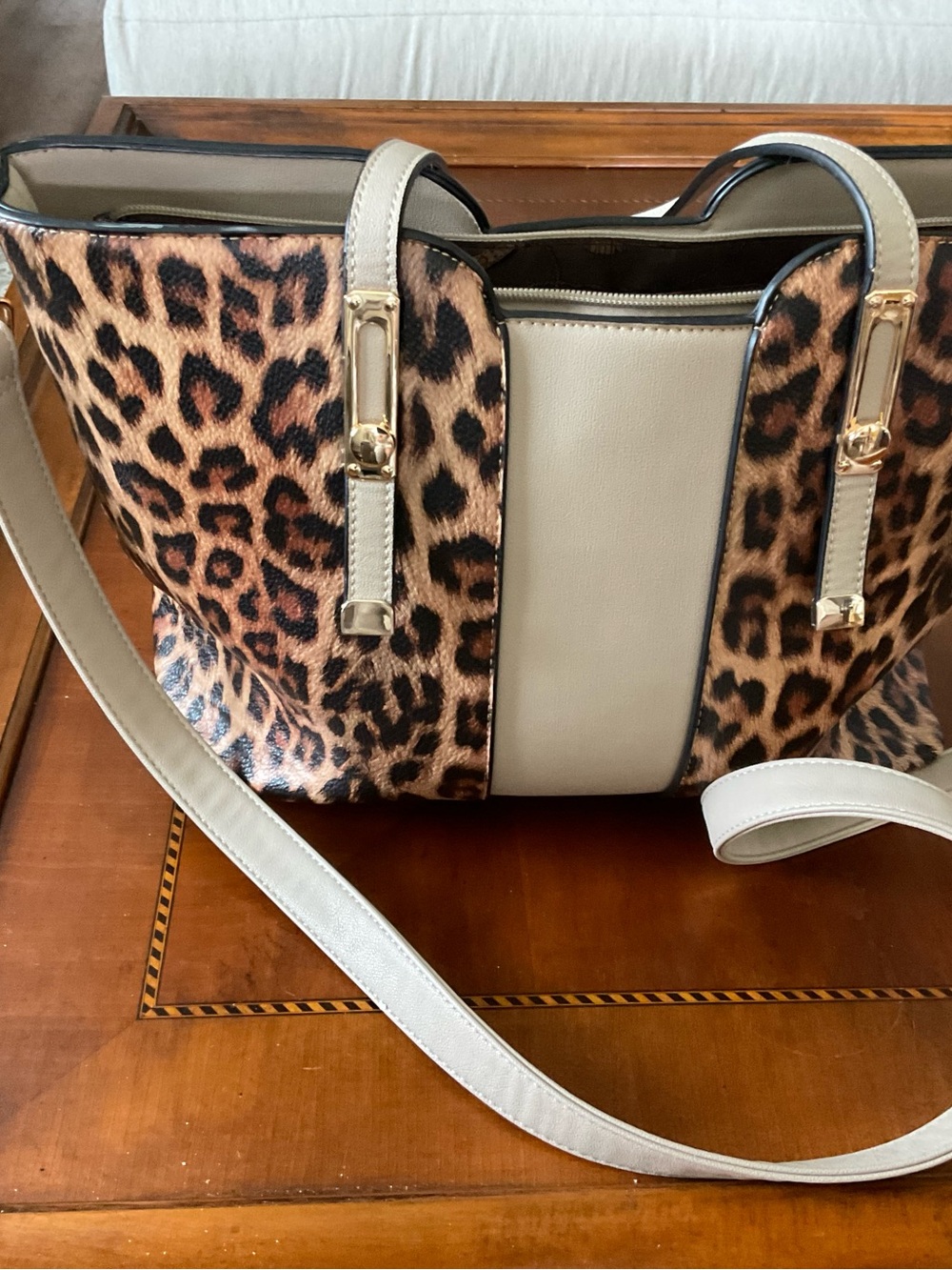 Leopard Print Tote Bag with Cream Accent